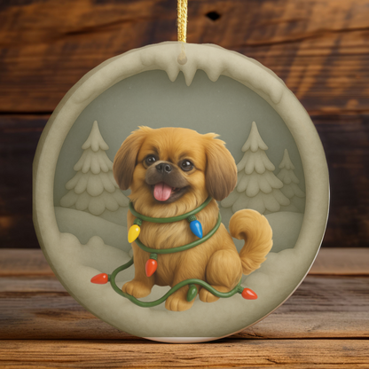 Personalized Pekingese Christmas Ornament, 3D Clay-Style Dog Keepsake with Lights