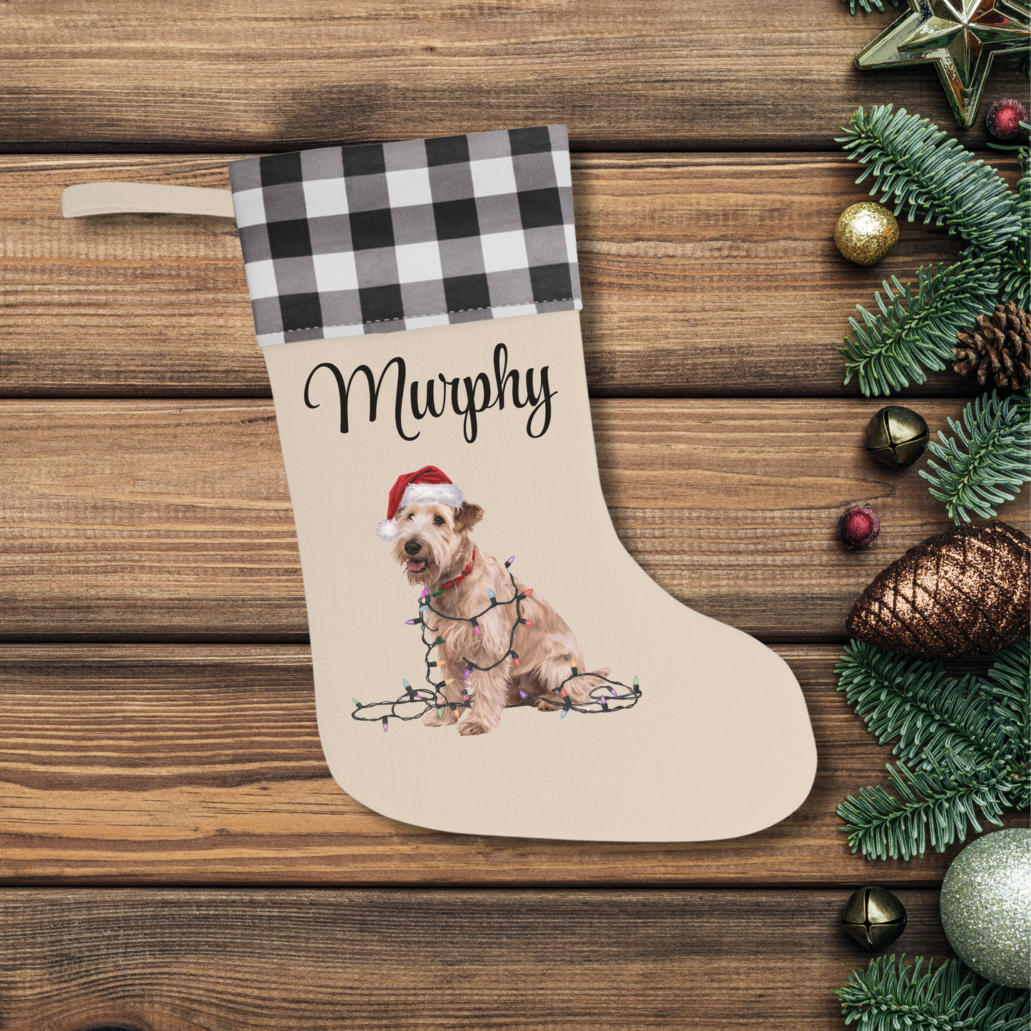 Personalized Soft Coated Wheaten Terrier Christmas Stocking, Holiday Decor Gift for Pet Lovers