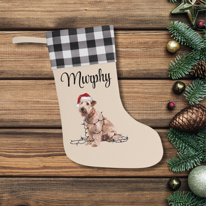 Personalized Soft Coated Wheaten Terrier Christmas Stocking, Holiday Decor Gift for Pet Lovers