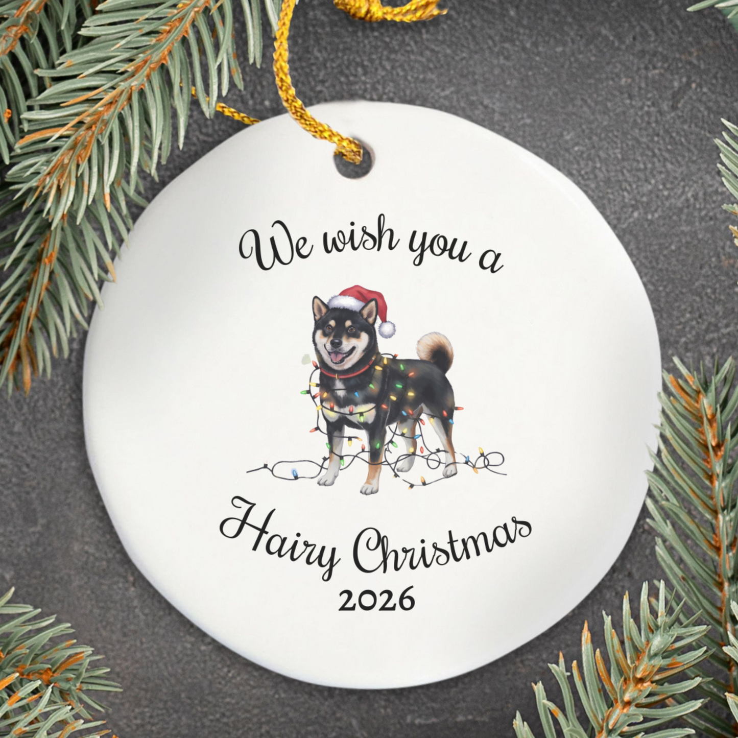 Christmas Black Shiba Inu Ornament, Christmas Lights Dog Keepsake