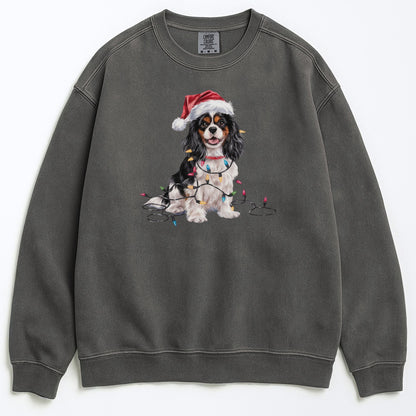 Tri-color Cavalier Christmas Sweatshirt, Holiday Dog Lover Gift, Cozy Festive Apparel, Santa Hat Spaniel, Pet Parent Sweater