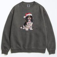 Load image into Gallery viewer, Tri-color Cavalier Christmas Sweatshirt, Holiday Dog Lover Gift, Cozy Festive Apparel, Santa Hat Spaniel, Pet Parent Sweater
