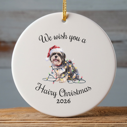 Christmas Lhasa Apso Ornament, Christmas Lights Dog Keepsake