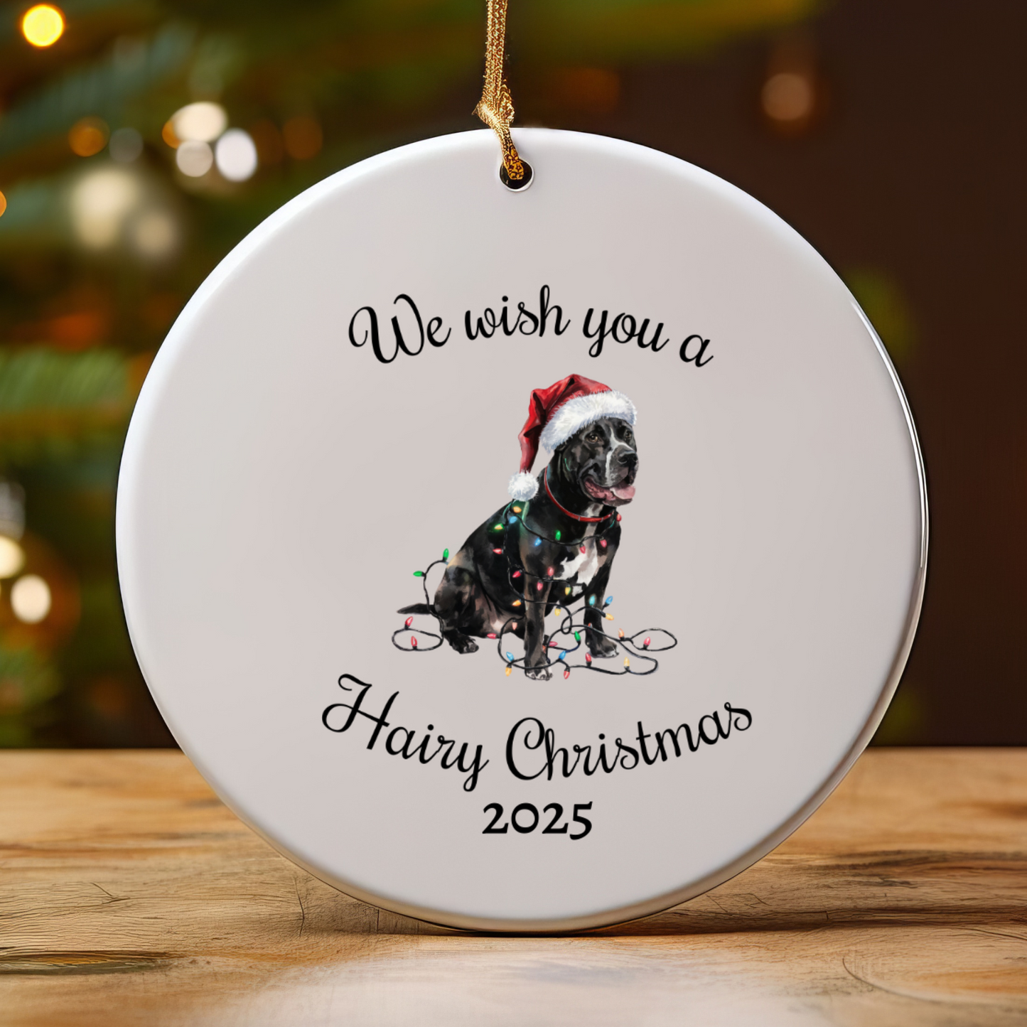 Christmas Cane Corso Ornament, Christmas Lights Dog Keepsake