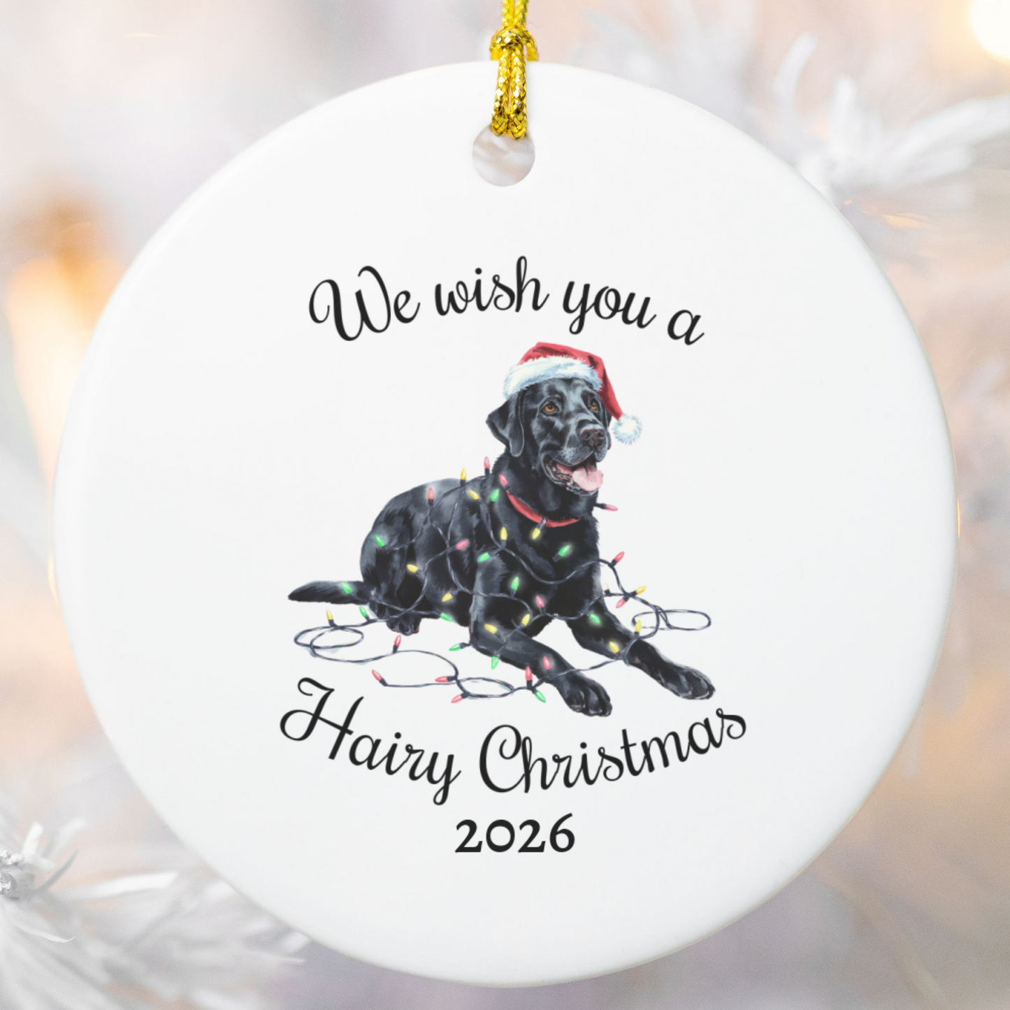 Christmas Black Labrador Ornament, Christmas Lights Dog Keepsake