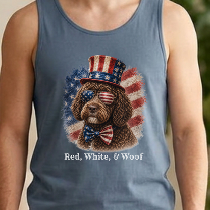 Patriotic Brown Portuguese Water Dog Tank Top, Red White & Woof