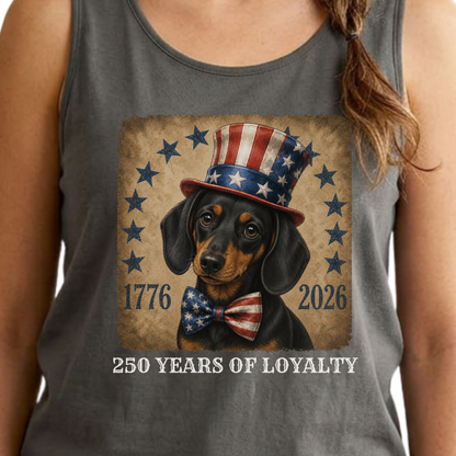 Black and Tan Dachshund Patriotic Tank Top, 250 Years of Loyalty