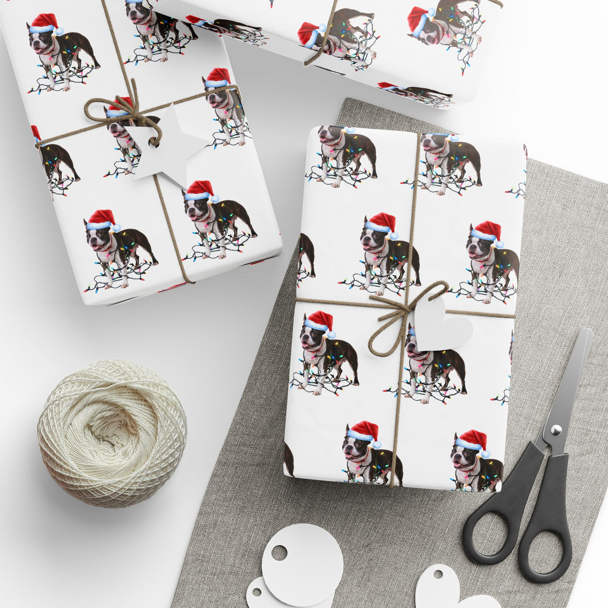 Boston Terrier Christmas Lights Wrapping Paper