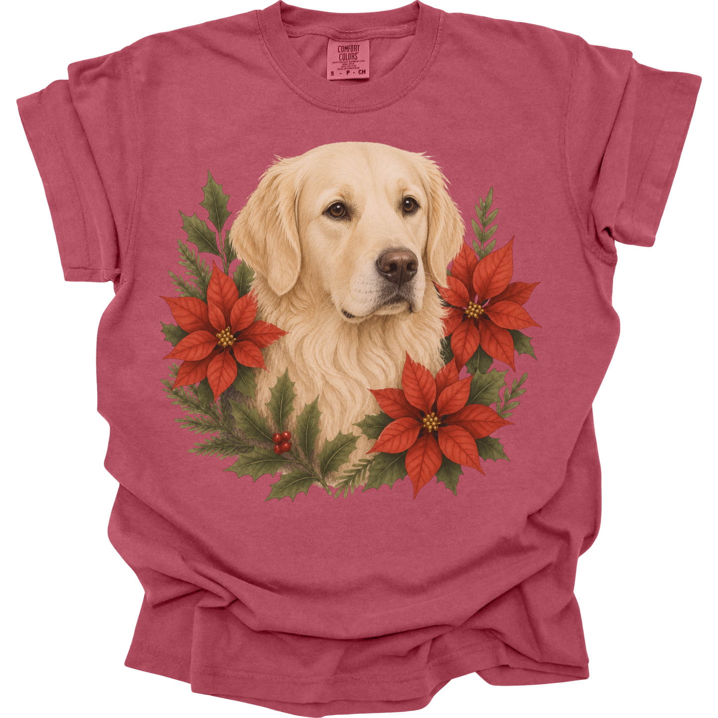 English Cream Golden Retriever Christmas Shirt, Poinsettia Dog Mom Holiday Tee