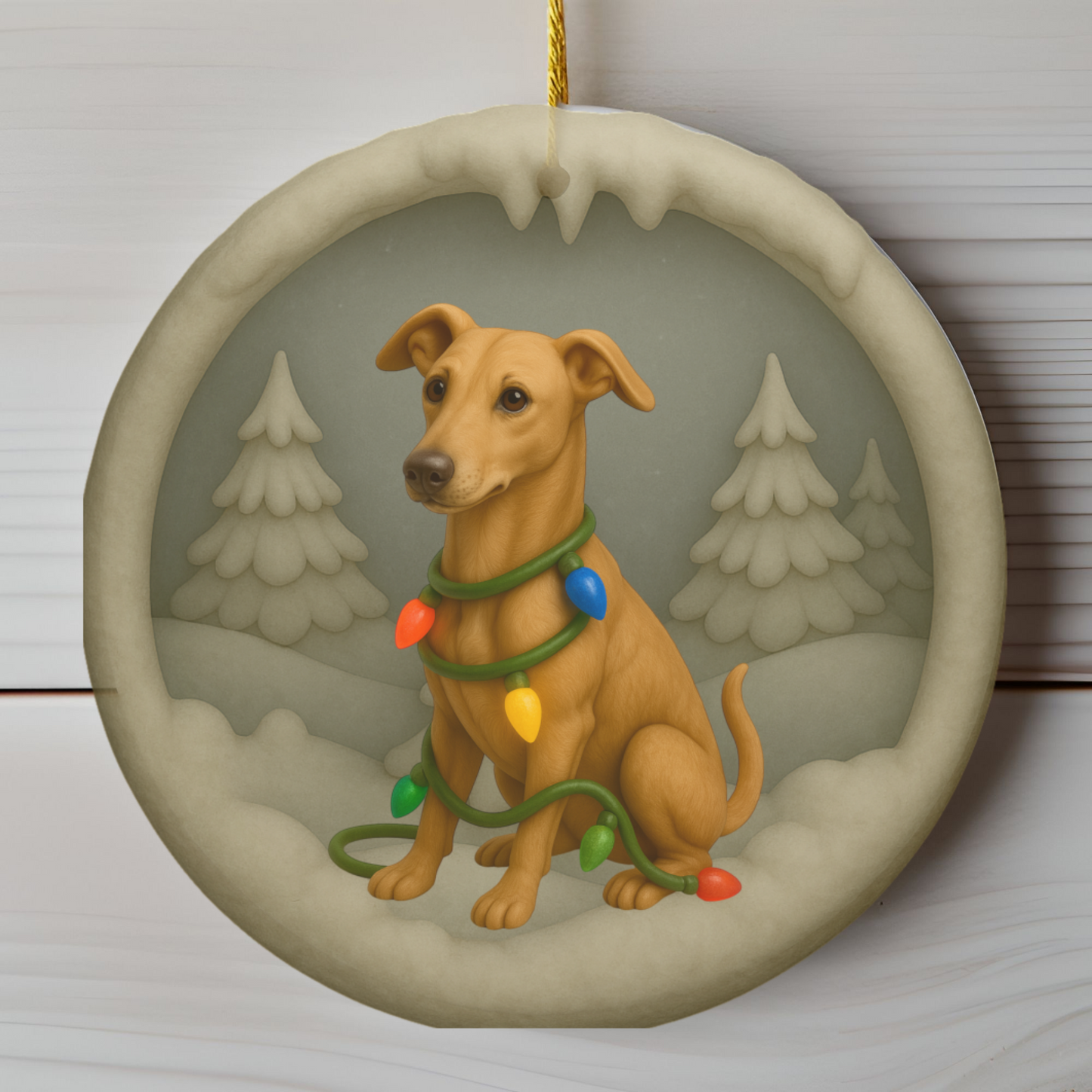 Personalized Greyhound Christmas Ornament, 3D Clay-Style Dog Keepsake with Lights