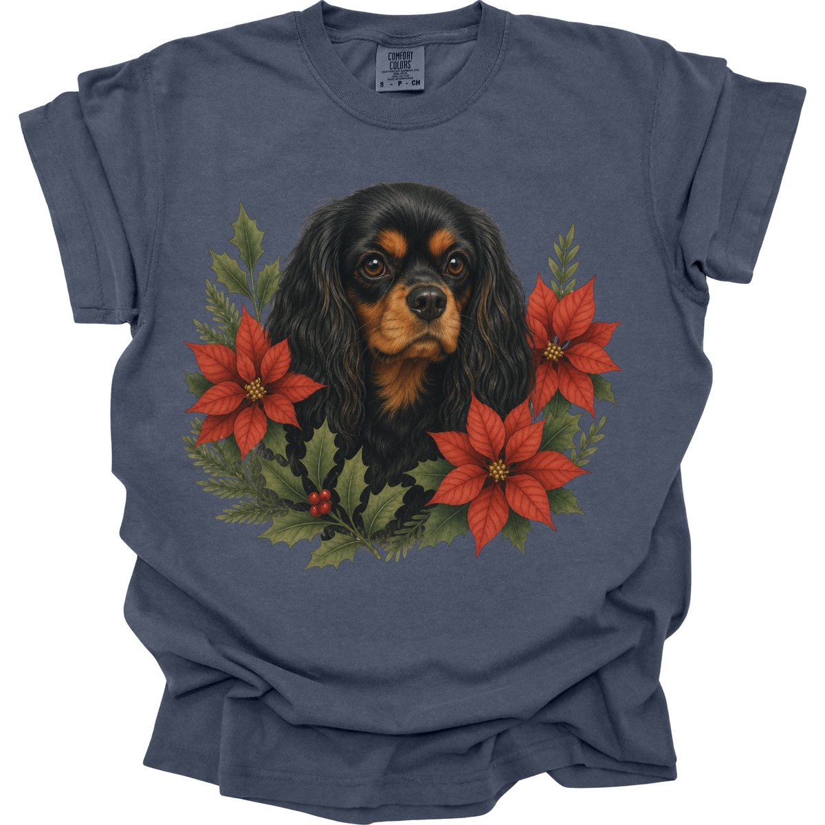 Black and Tan Cavalier Christmas Shirt, Poinsettia Dog Mom Holiday Tee