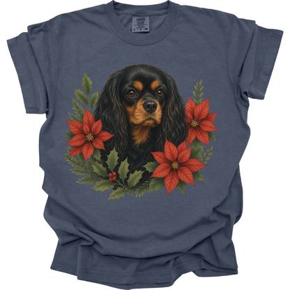 Black and Tan Cavalier Christmas Shirt, Poinsettia Dog Mom Holiday Tee