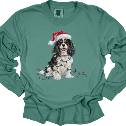 Tricolor Cavalier Christmas Long Sleeve Shirt, Comfort Colors Holiday Tee, Cavalier King Charles Spaniel Mom Gift
