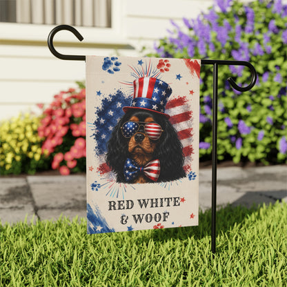 Patriotic Black and Tan Cavalier Garden Flag