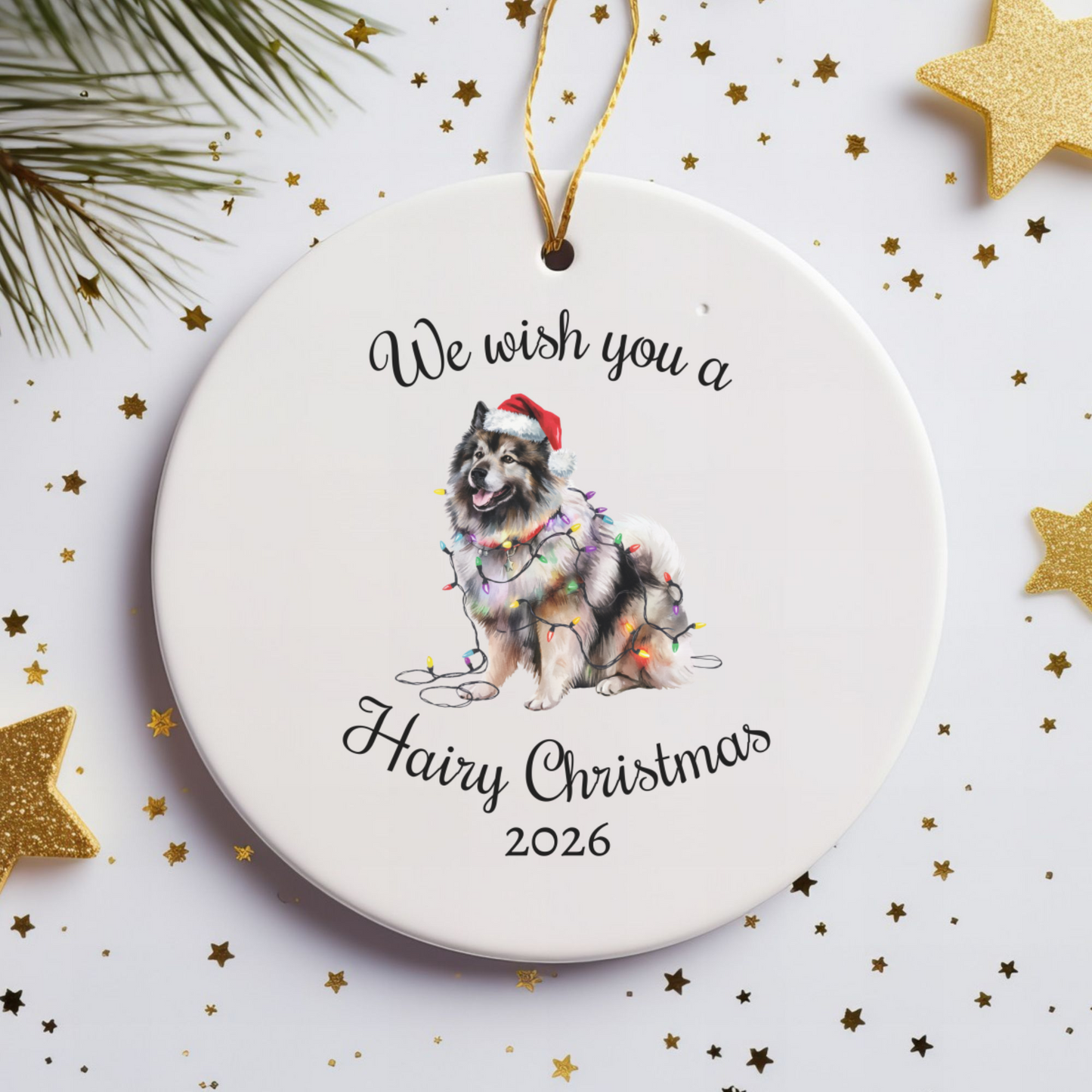 Christmas Keeshond Ornament, Christmas Lights Dog Keepsake