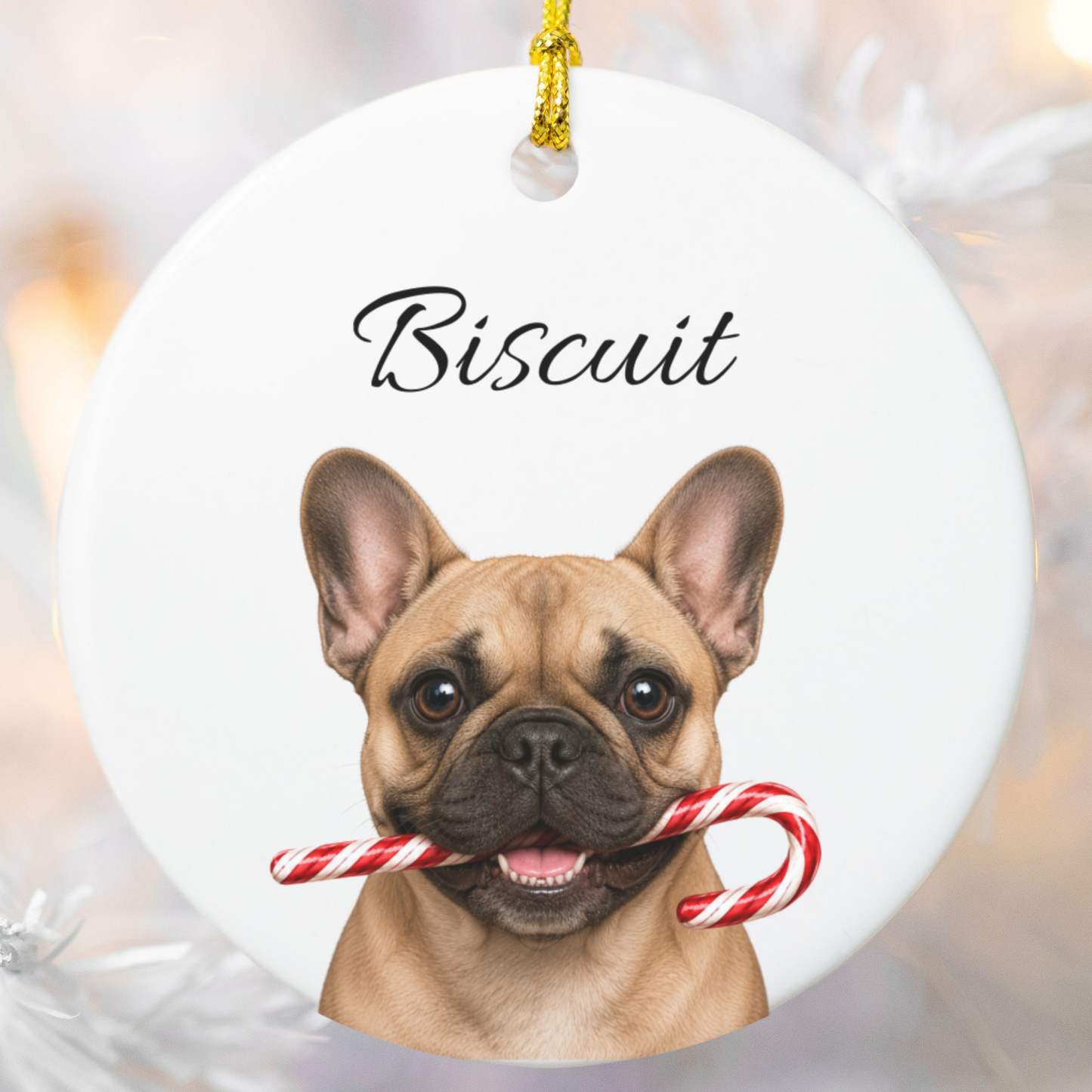 Personalized French Bulldog Candy Cane Ornament