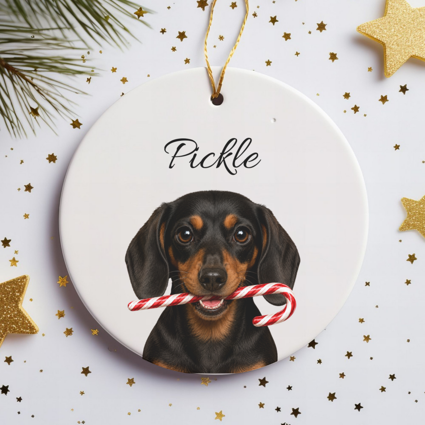 Personalized Black and Tan Dachshund Candy Cane Ornament