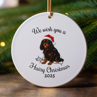 Load image into Gallery viewer, Black and Tan Cavalier King Charles Spaniel Ornament 2025, We Wish You a Hairy Christmas Ornament, Funny Dog Lover Gift, Pet Holiday
