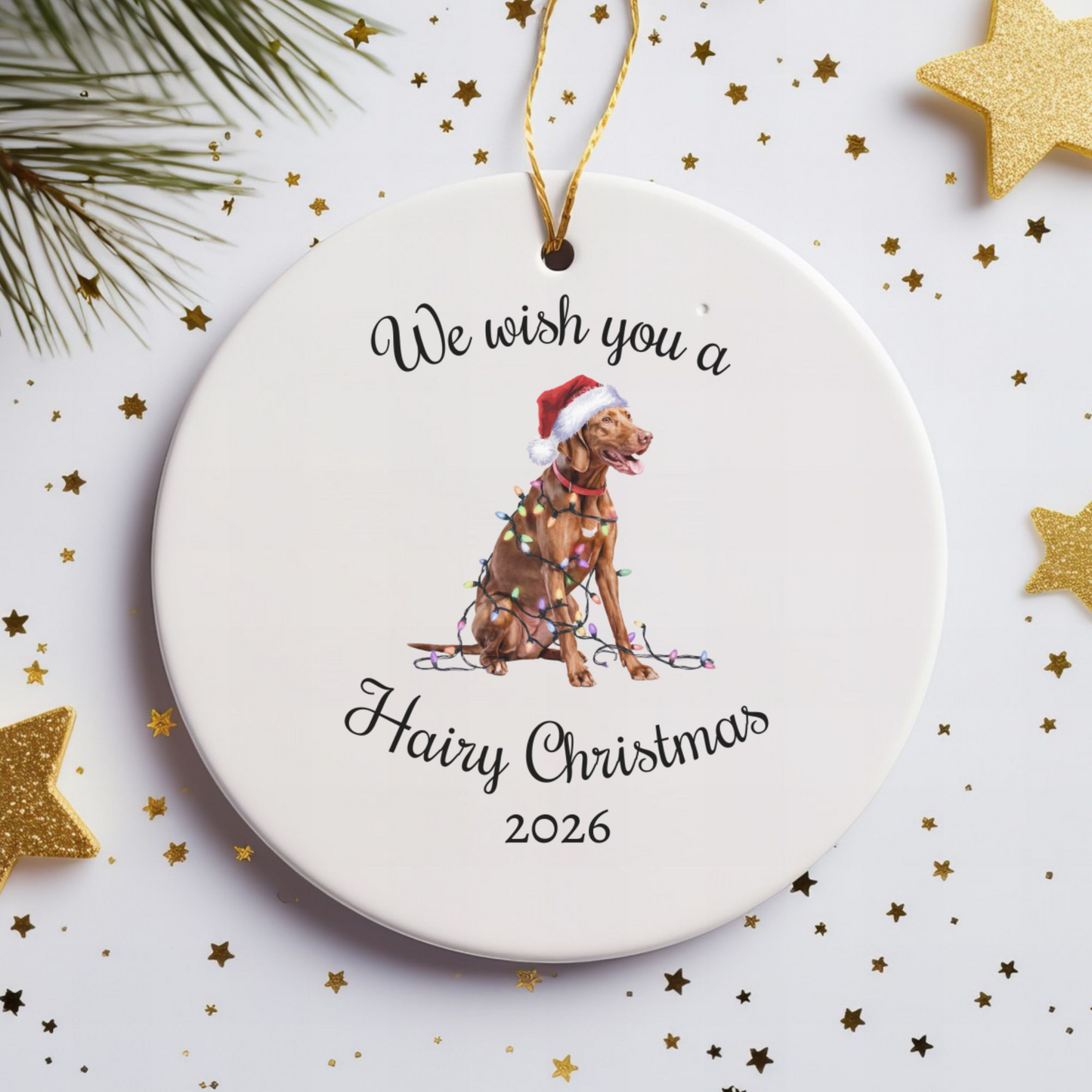 Christmas Vizsla Ornament, Christmas Lights Dog Keepsake