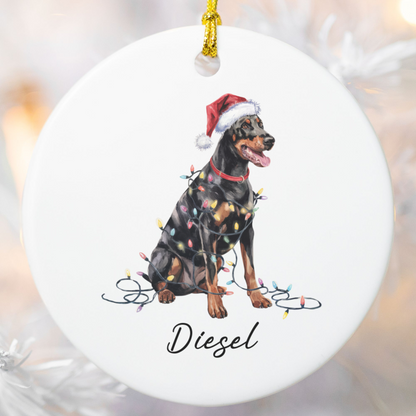 Personalized Doberman Pinscher Christmas Ornament, Custom Pet Ceramic Keepsake