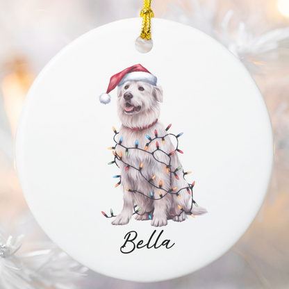 Personalized Kuvasz Dog Ornament: Ceramic Pet Christmas Keepsake with Lights