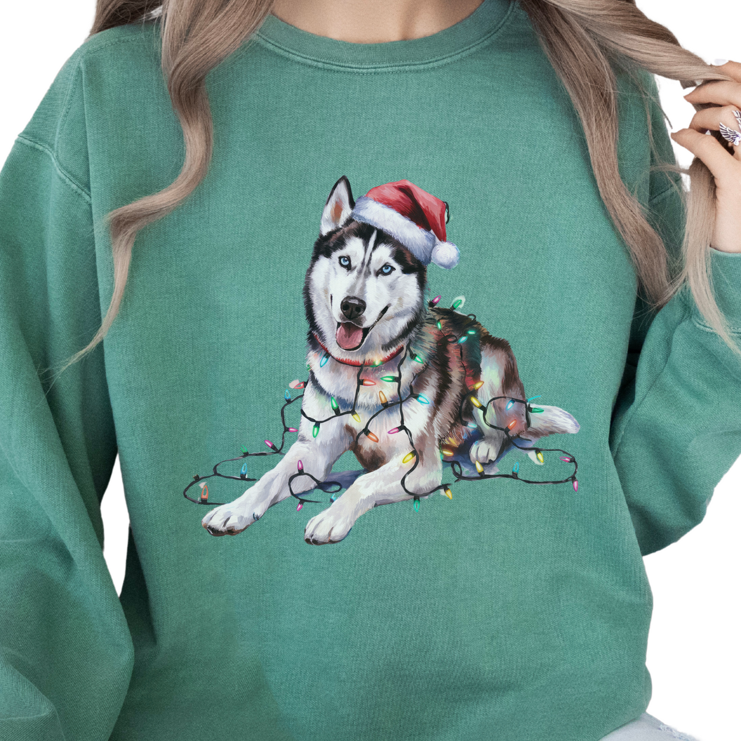Siberian Husky Christmas Lights Sweatshirt, Festive Dog Lover Gift