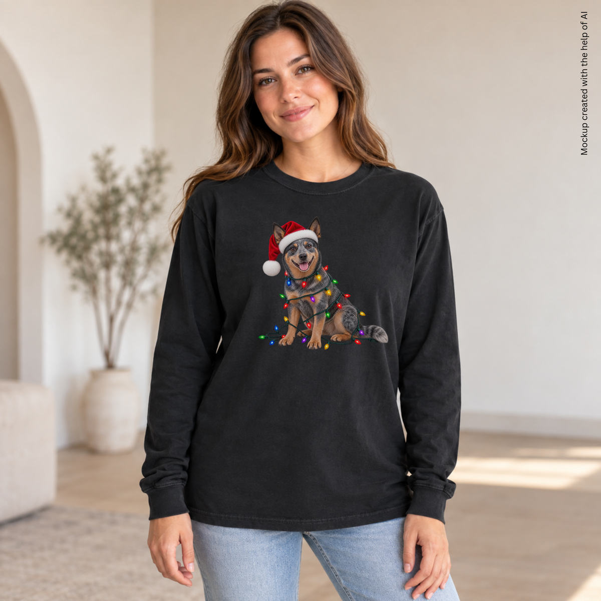 Australian Cattle Dog Christmas Comfort Colors Long Sleeve Shirt, Blue Heeler Holiday Gift