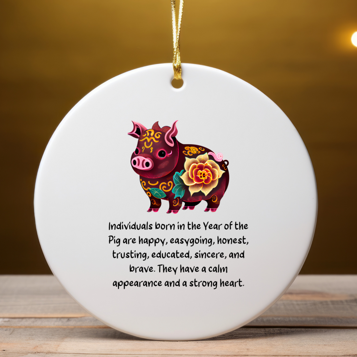 Chinese Zodiac Pig Ornament – Year of the Pig Horoscope Gift for Lunar New Year