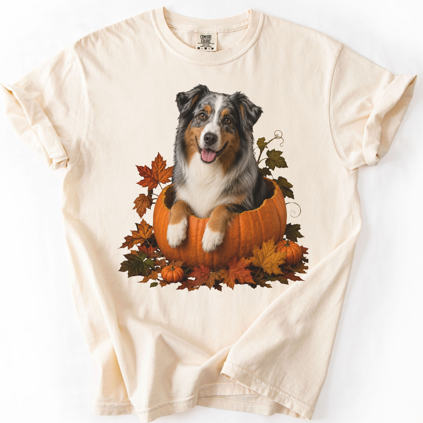 Australian Shepherd Pumpkin Shirt Fall Dog Lover Autumn Comfort Colors Graphic Tee Gift Apparel
