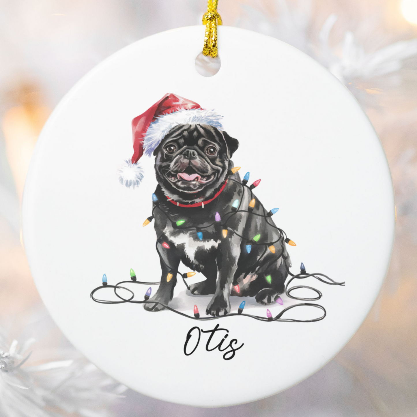 Black Pug Ornament, Personalized Pet Keepsake