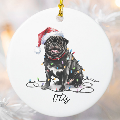 Black Pug Ornament, Personalized Pet Keepsake