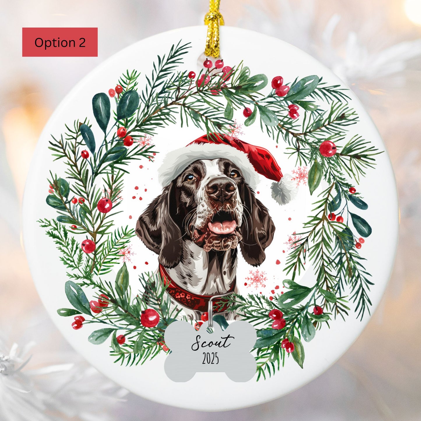 Personalized English Pointer Christmas Ornament
