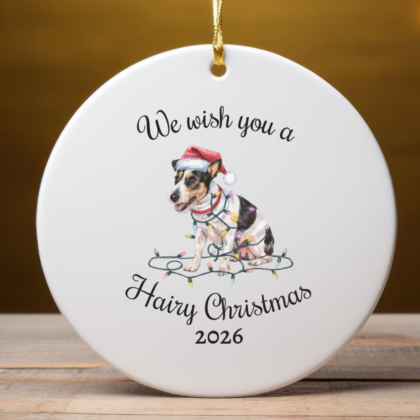 Christmas Rat Terrier Ornament, Christmas Lights Dog Keepsake