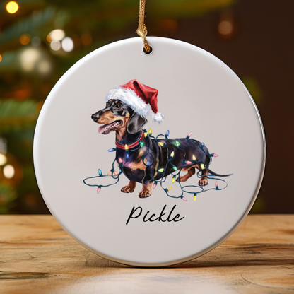 Personalized Black & Tan Dachshund Ornament, Dog Christmas Ornament, Custom Pet Name Holiday Decor Gift