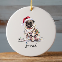 Load image into Gallery viewer, Pug Christmas Ornament, Personalized Tan Pug Keepsake
