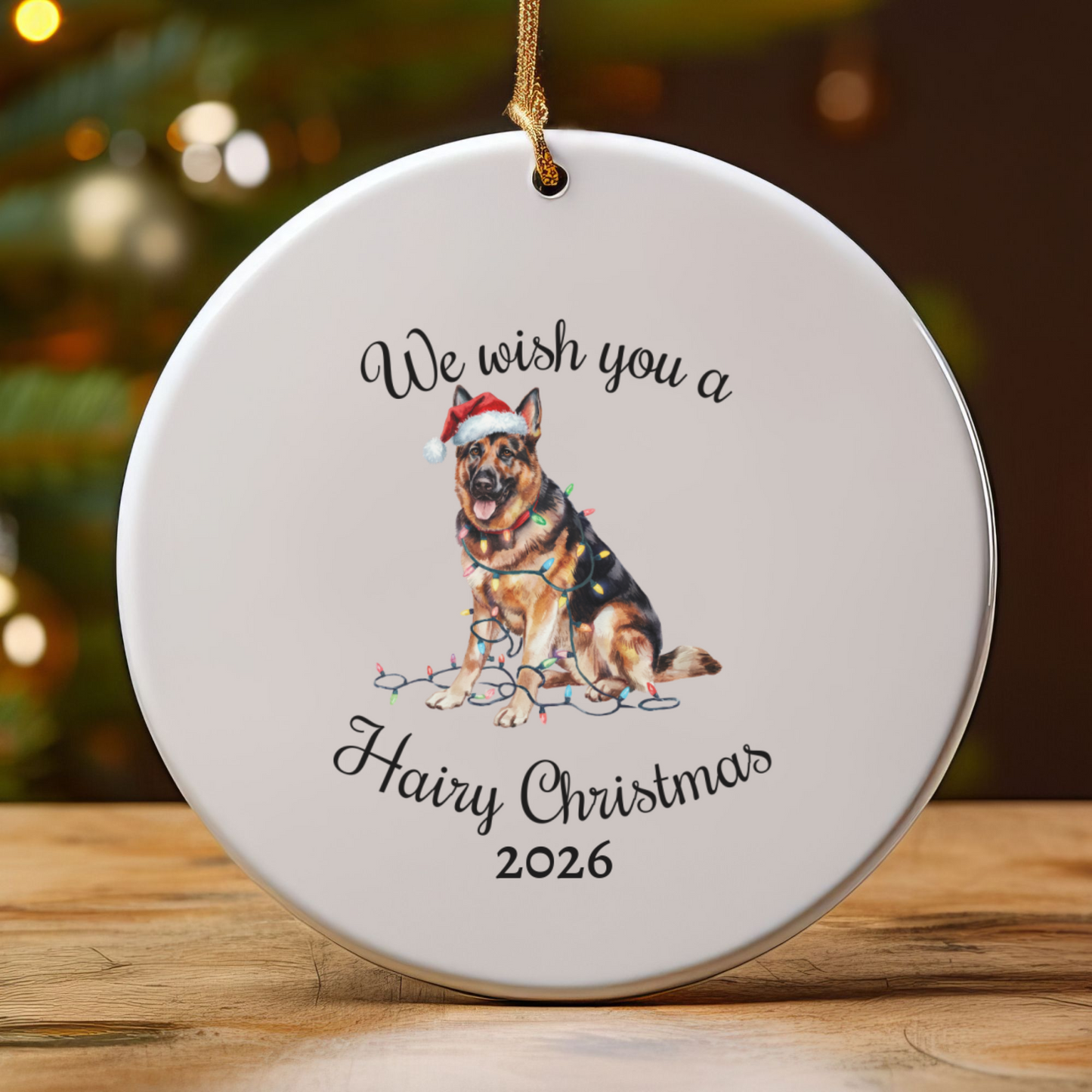 Christmas German Shepherd Ornament, Christmas Lights Dog Keepsake