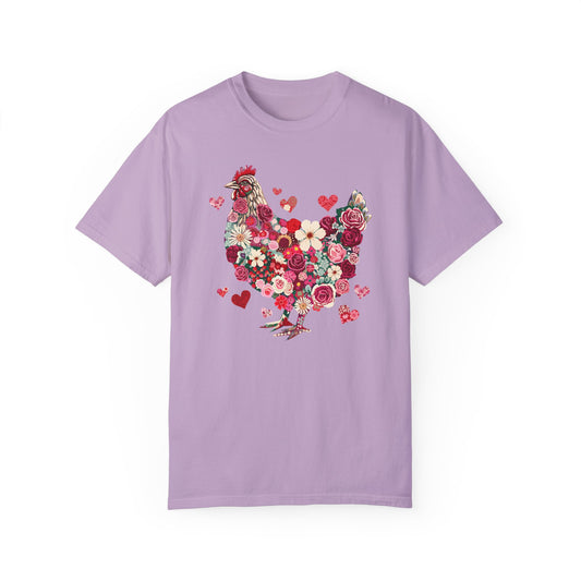 Chicken of Roses Valentine's Day Unisex T-shirt, Floral Heart Tee, Love Bird Graphic Top, Romantic Flower Animal Shirt, Red Rose Valentine's