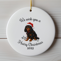 Load image into Gallery viewer, Black and Tan Cavalier King Charles Spaniel Ornament 2025, We Wish You a Hairy Christmas Ornament, Funny Dog Lover Gift, Pet Holiday
