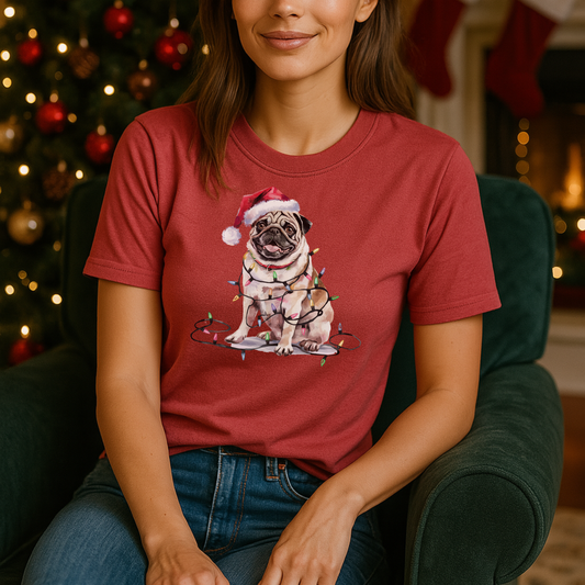 Christmas Pug Shirt, Christmas Dog Tee, Christmas Lights Dog Tee, Pug Mom Tshirt, Gift for Dog Lover, Pug