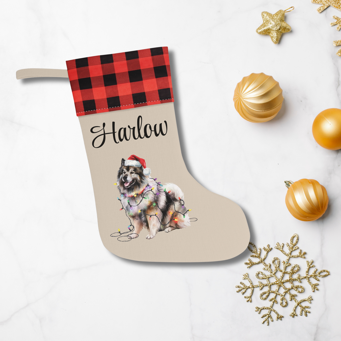 Personalized Keeshond Christmas Stocking, Holiday Decor Gift for Pet Lovers