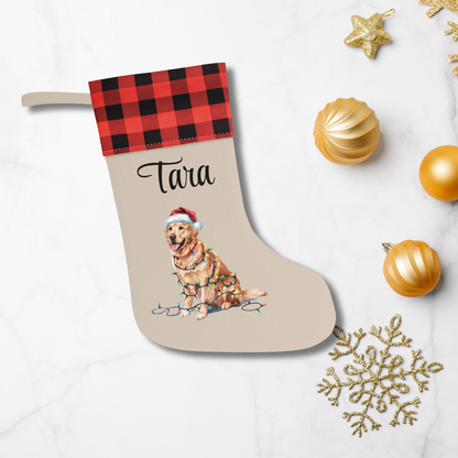 Personalized Golden Retriever Christmas Stocking, Holiday Decor Gift for Pet Lovers