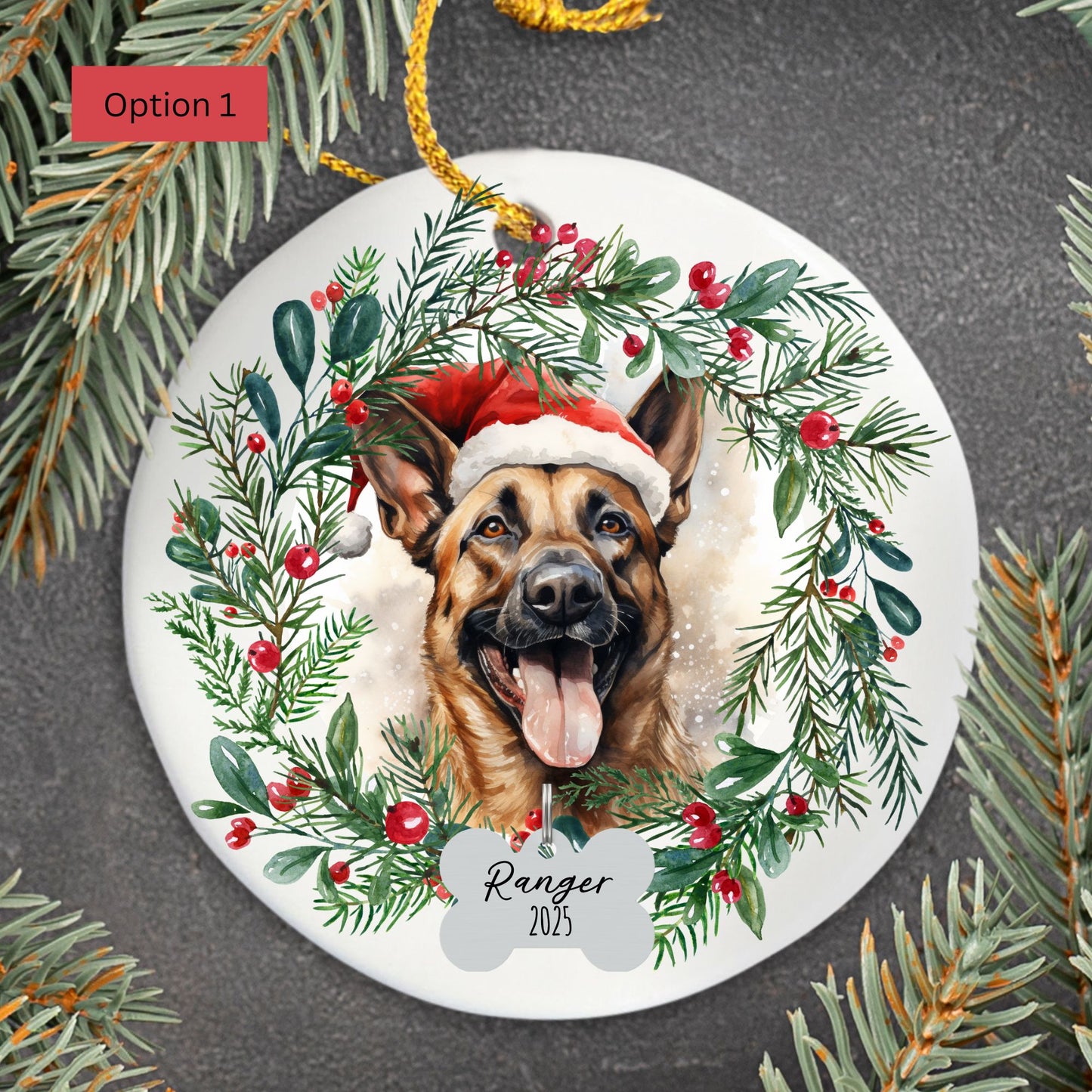 Personalized Belgian Malinois Christmas Ornament