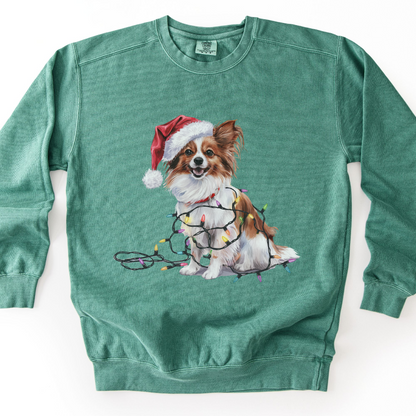Papillon Christmas Lights Dog Sweatshirt, Festive Holiday Dog Lover Gift