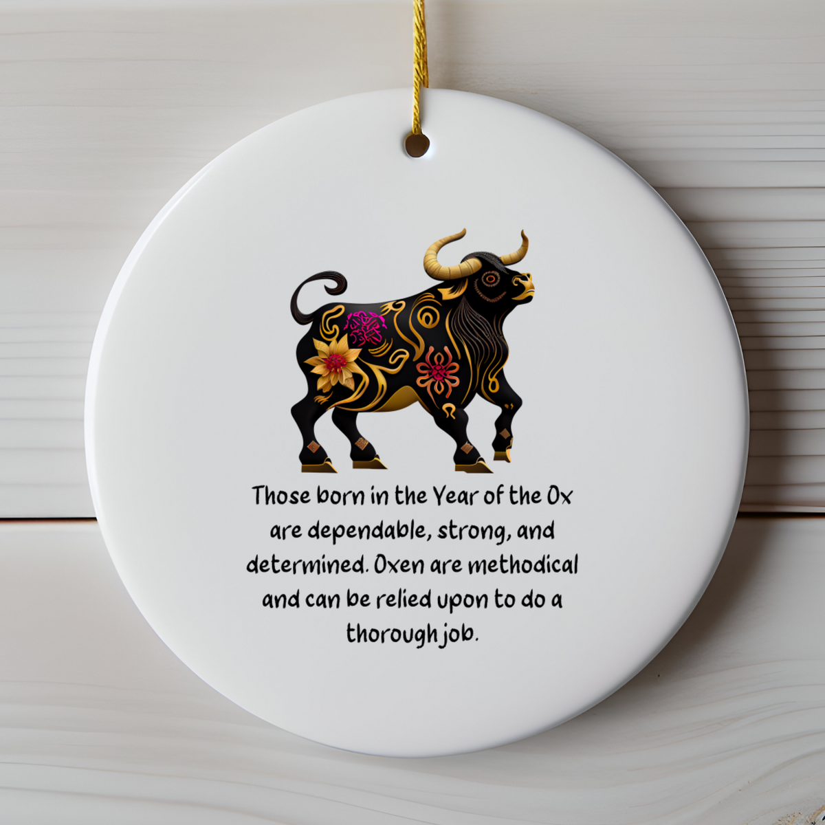 Chinese Zodiac Ox Ornament, Year of the Ox Horoscope Gift for Lunar New Year