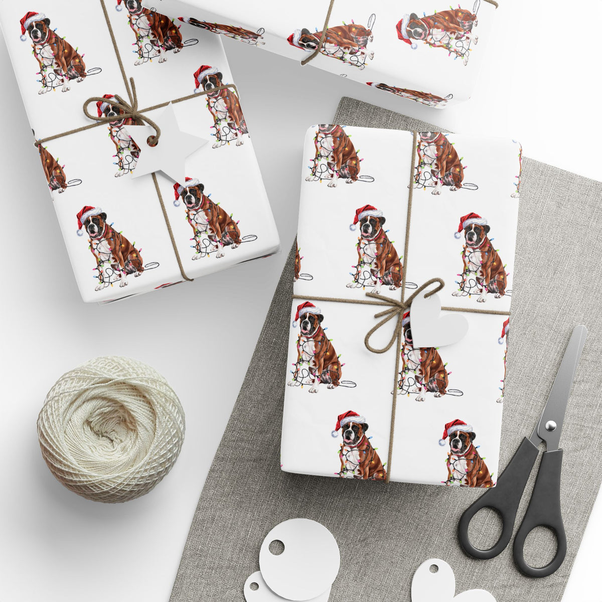 Boxer Christmas Lights Wrapping Paper