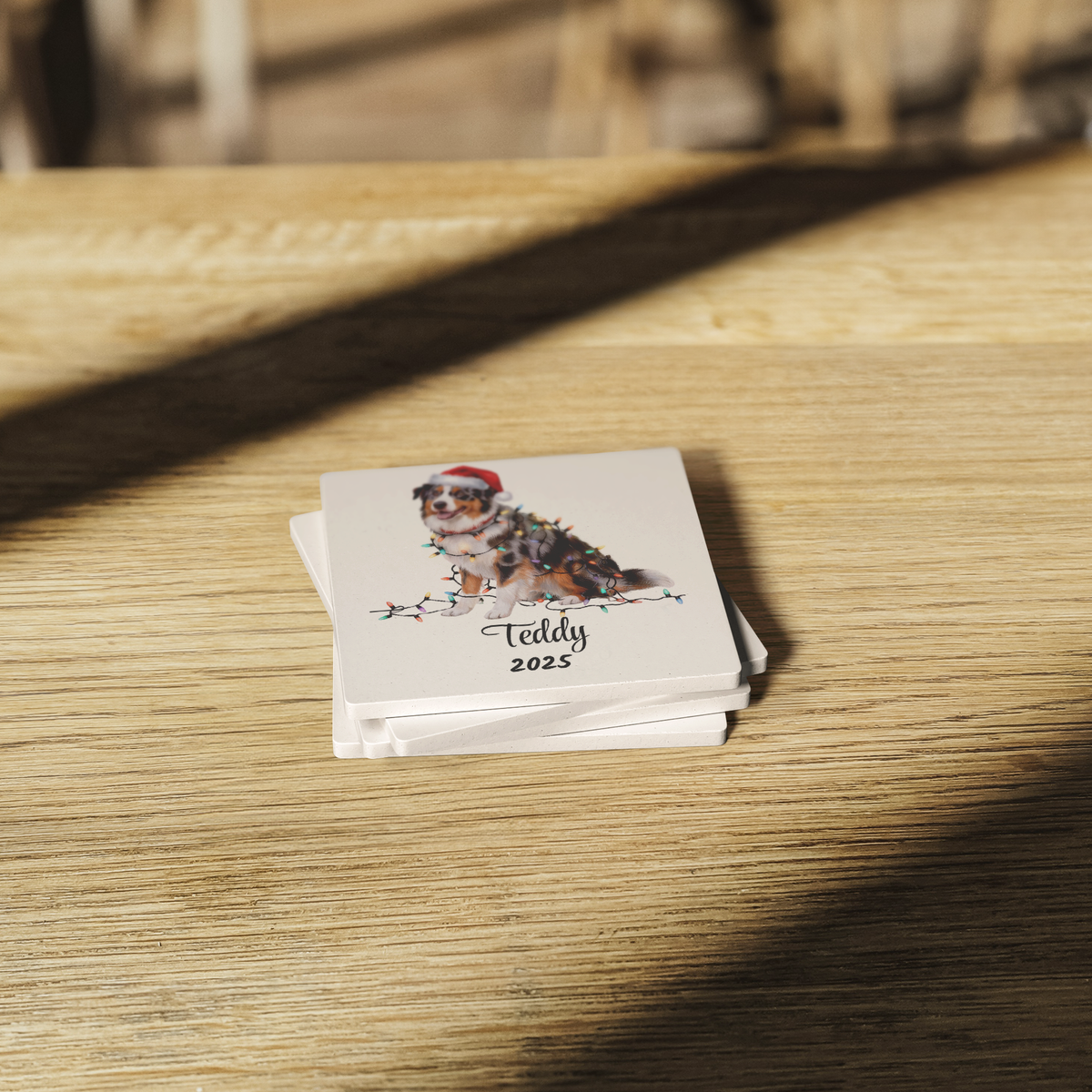 Australian Shepherd Dog Coasters, Absorbent Stone Coaster Set, Christmas Gift for Dog Lovers, Personalized Table Protection, Cork Back