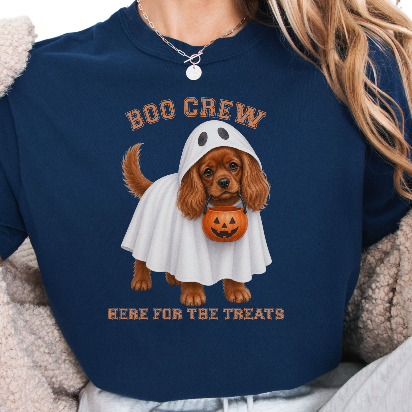Ruby Cavalier Boo Crew Halloween Shirt, Here for the Treats Dog Mom Tee
