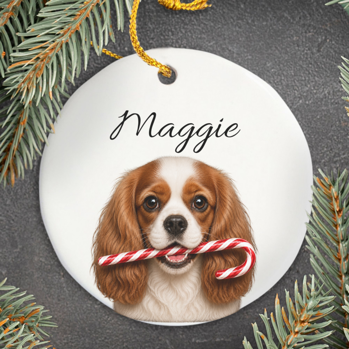 Personalized Blenheim Cavalier Candy Cane Ornament