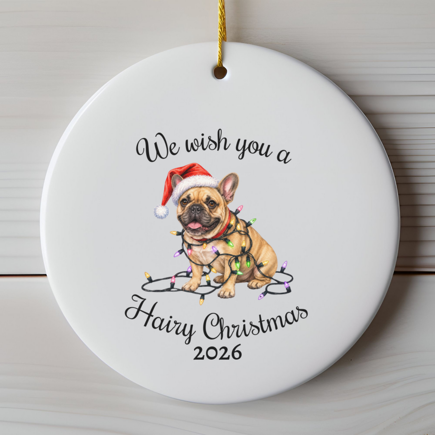 Christmas Fawn French Bulldog Ornament, Frenchie Mom, Christmas Lights Dog Keepsake, Christmas Dog, Gift For Dog Lover