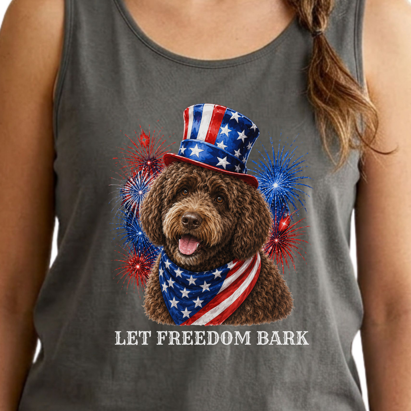 Brown Portuguese Water Dog Tank Top, Let Freedom Bark